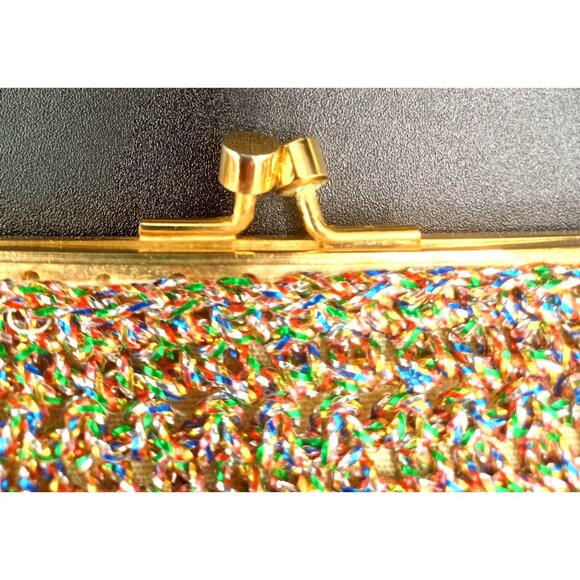 Evening Bag Rainbow Woven Walborg Hong Kong Brass Chain Vintage 60s Clutch Purse - Picture 4 of 16